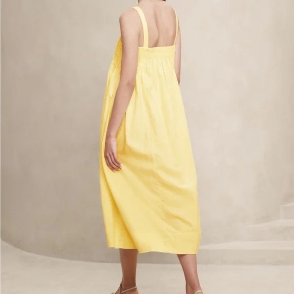 Banana Republic yellow pleated linen midi dress. Size small. NWT. - Picture 3 of 8
